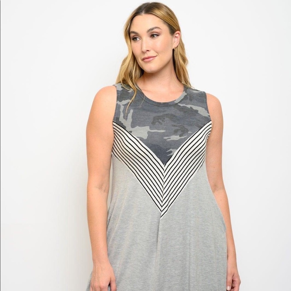 New Junior's Cute Boutique Gray chevron camo striped dress